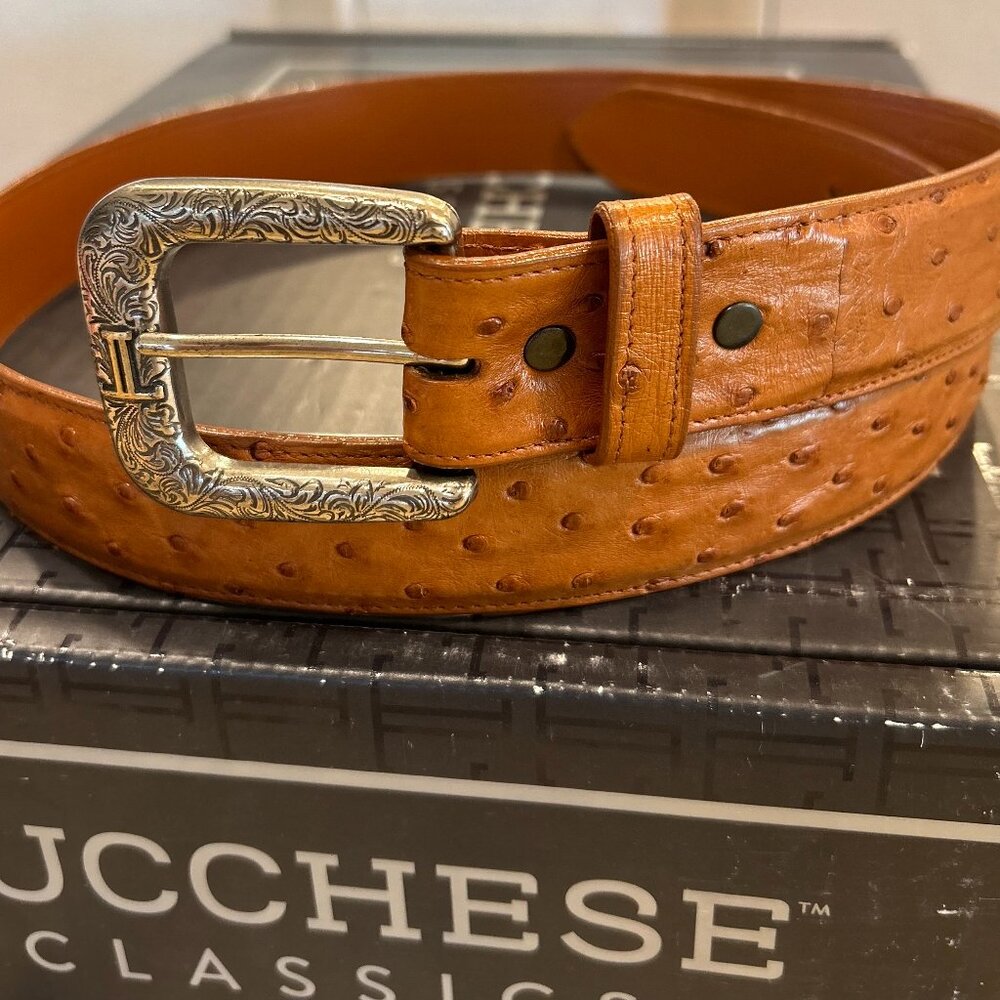New Lucchese Classic Genuine Ostrich Men's Belt Size 38, 1.5 inch wide